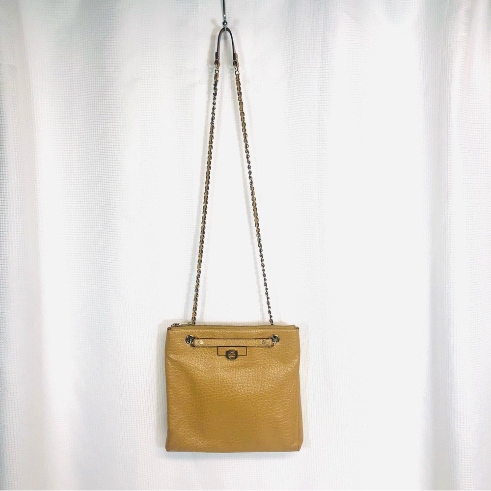 DKNY Golden Tan Leather Tote Shoulder Bag with Chain Strap - Picture 3 of 14